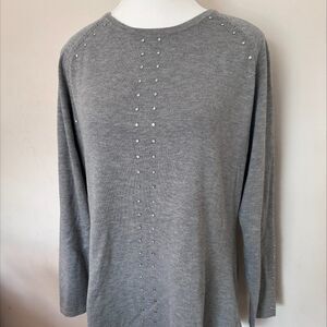 Sweater, Bylyse Spenard, sz XL, cotton blend, rhinestones, dove grey, crew neck
